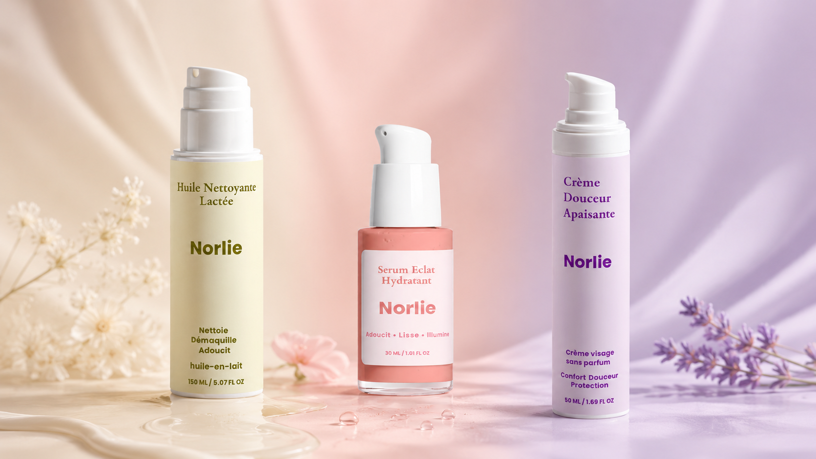 Coffret Routine Norlie - Huile Nettoyante, Serum Eclat, Creme Douceur